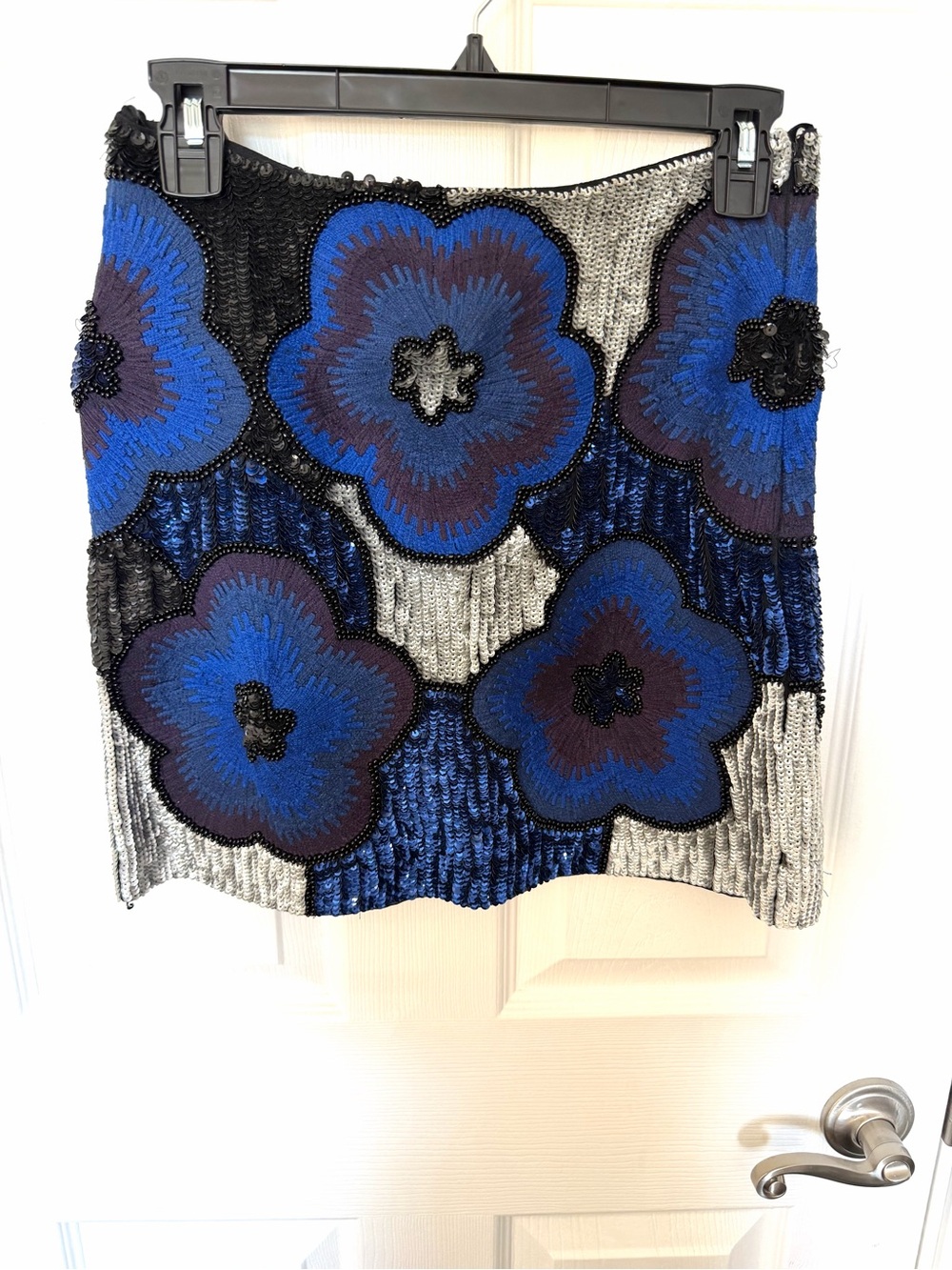 French Connection Blue Floral Beaded Mini Skirt